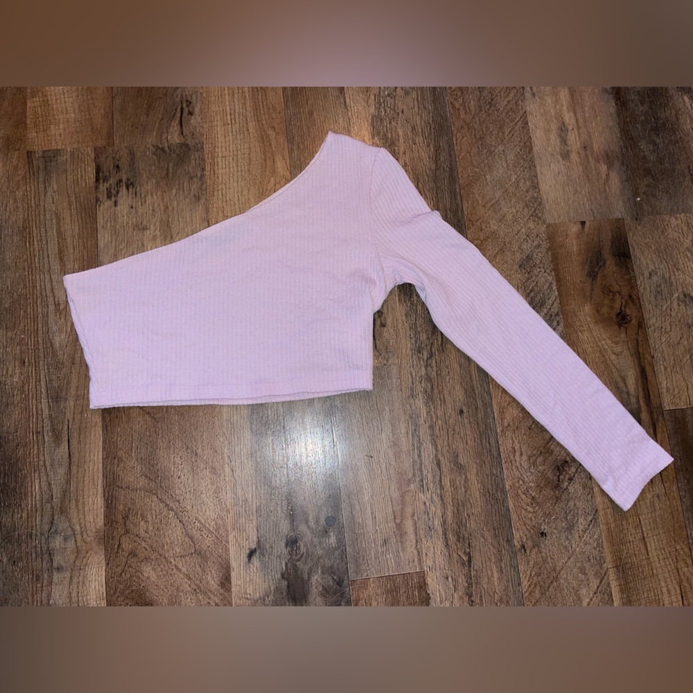 purple shein one sleeve shirt fits like a small